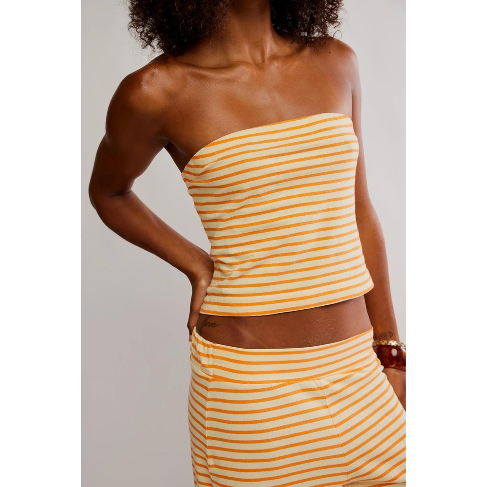 Free People Sailor Tube Top Medium Yellow Orange Striped Strapless OB1686958